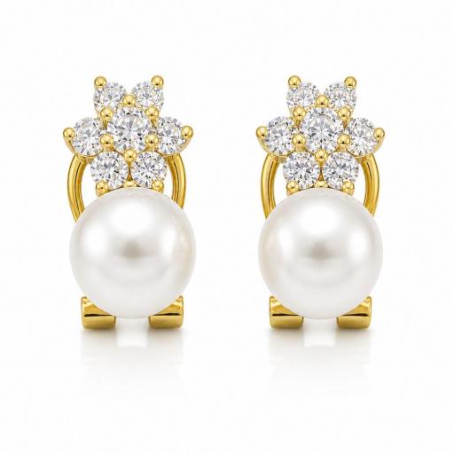 Pendientes Oro 18K con Perlas y Circonitas – Elegancia Clásica y Distinción [0]