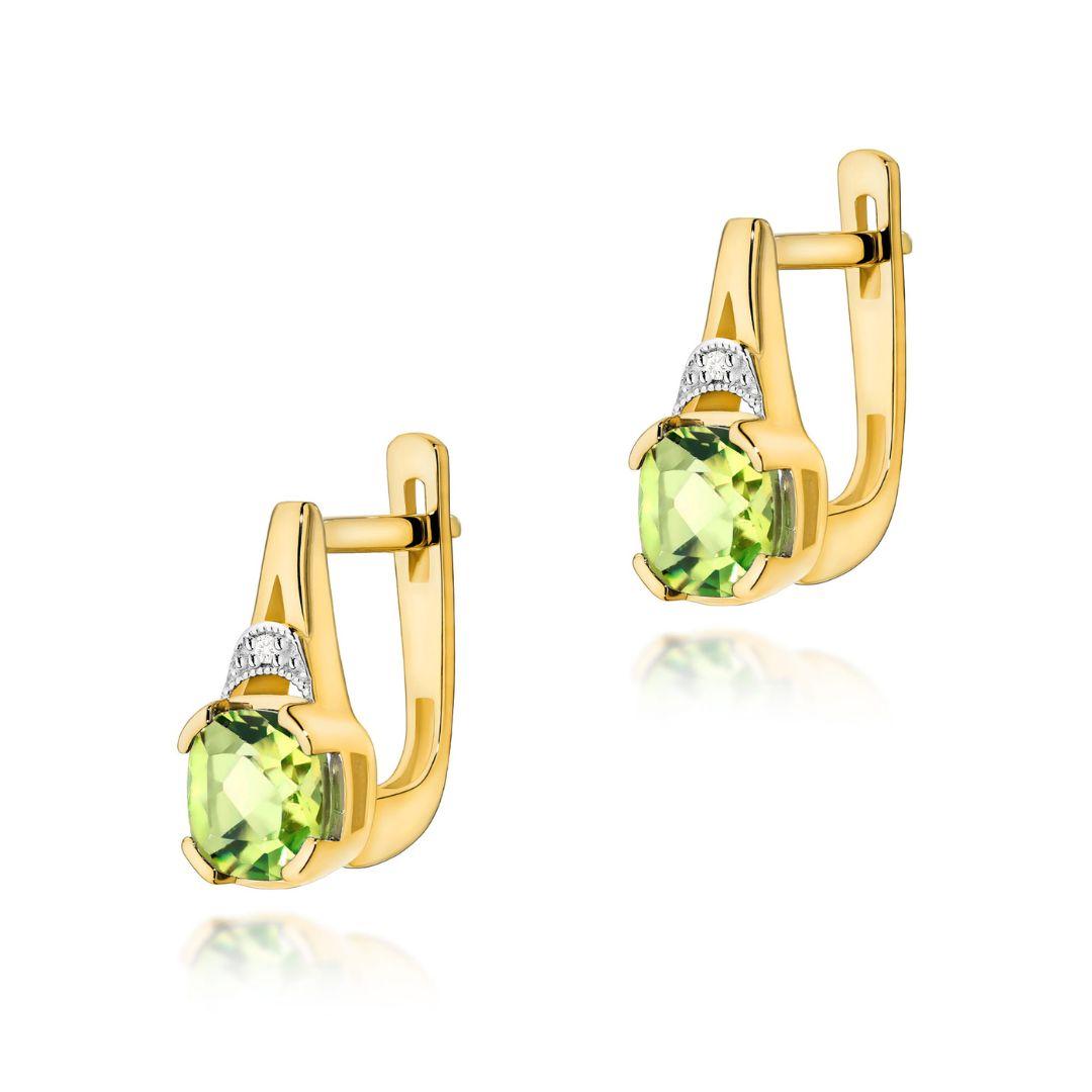 Pendientes Oro Amarillo 14K con Peridoto y Diamantes