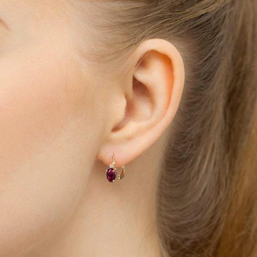 Pendientes Oro Amarillo 14K con Rodolita Oval y Diamantes [1]