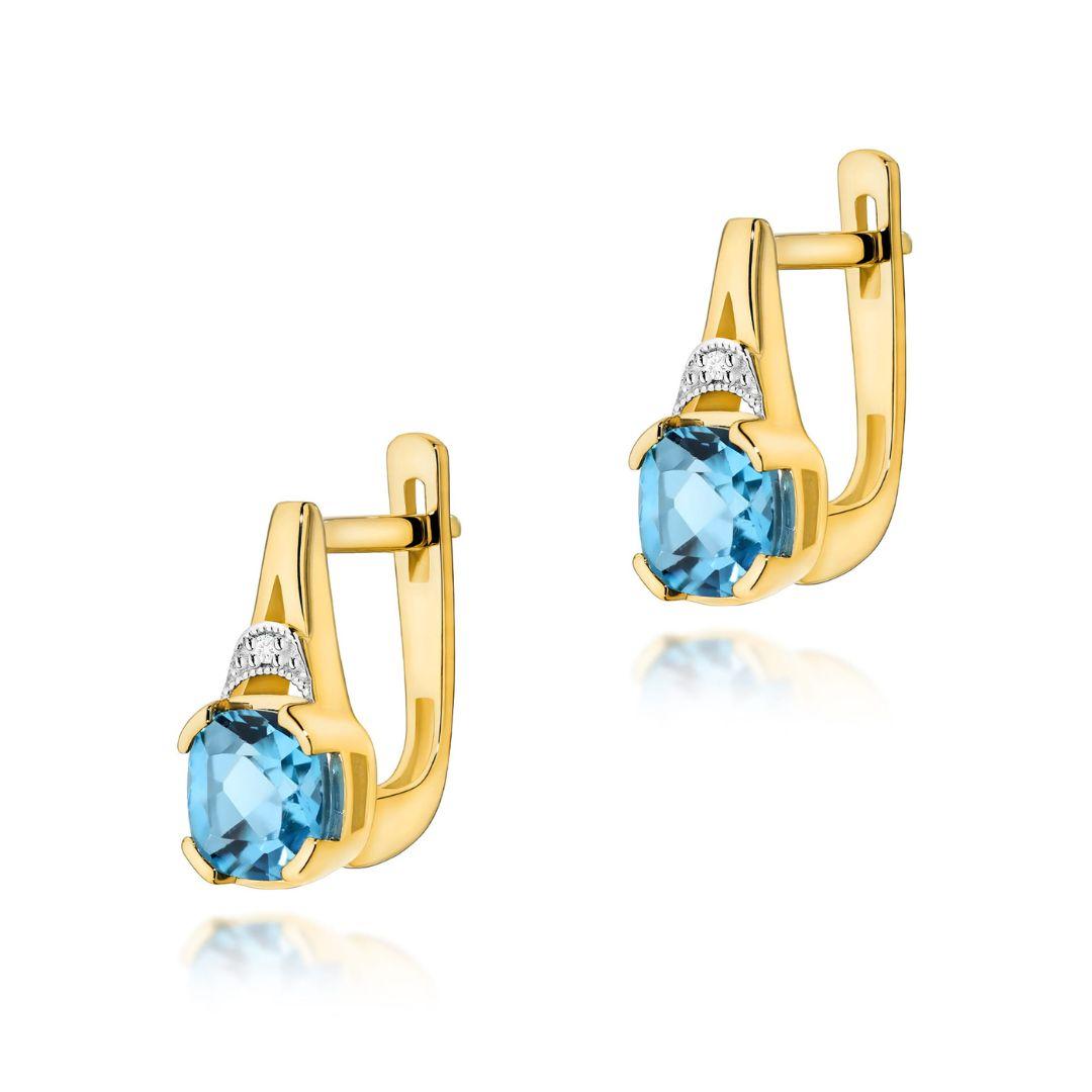Pendientes Oro Amarillo 14K con Topacio Swiss y Diamantes