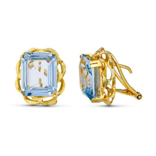 Pendientes Oro Amarillo 18K con Aguamarina 12x10 mm - Cierre Omega