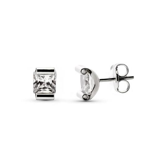  Pendientes Oro Blanco 9K Garra Curva con Circonita