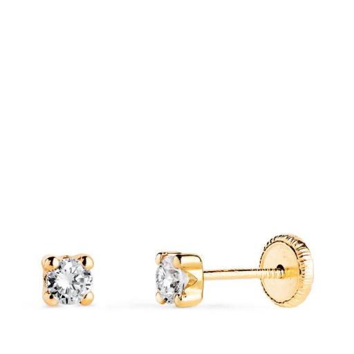 Pendientes circonita con 4 garras de oro 18k con rosca Punto de luz