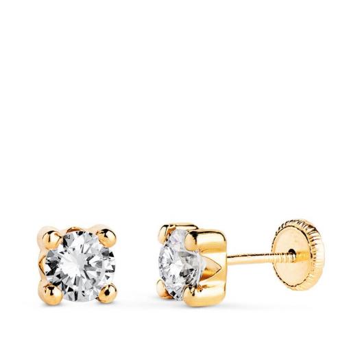 Pendientes circonita con 4 garras de oro 18k con rosca Punto de luz [2]