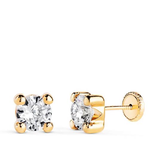 Pendientes circonita con 4 garras de oro 18k con rosca Punto de luz [3]