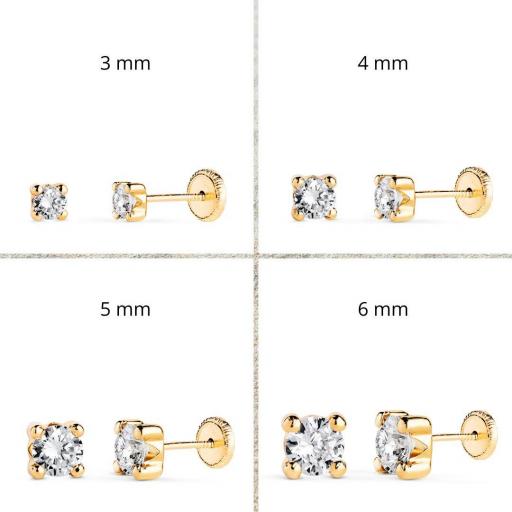 Pendientes circonita con 4 garras de oro 18k con rosca Punto de luz [4]
