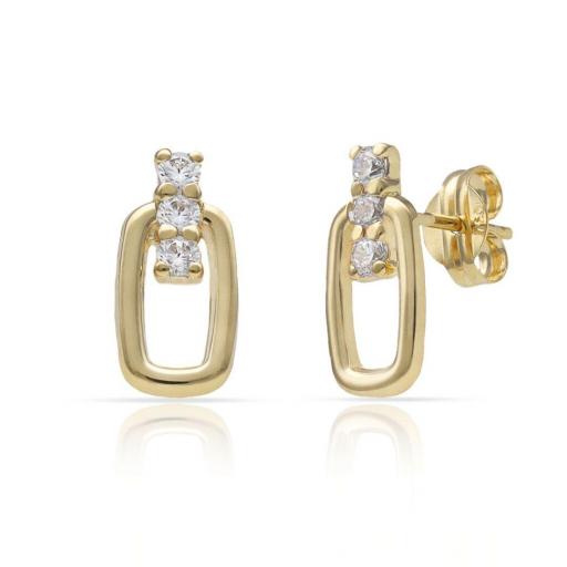Pendientes Rectangulares en Oro 18K con Barra de Circonitas – Elegancia Geométrica
