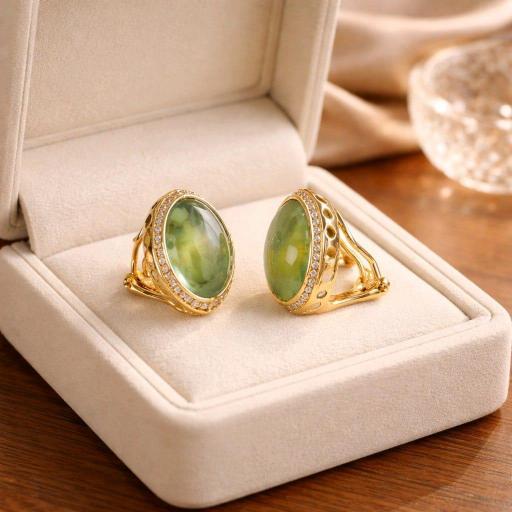 Pendientes Salvatore Plata en plata con baño de oro y mineral verde – cierre omega [3]