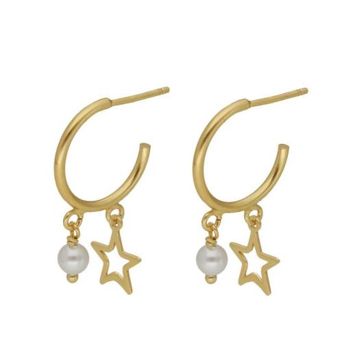 Pendientes Soulmate Star & Pearl en Plata bañada en Oro 18K – Aro Semiabierto [0]