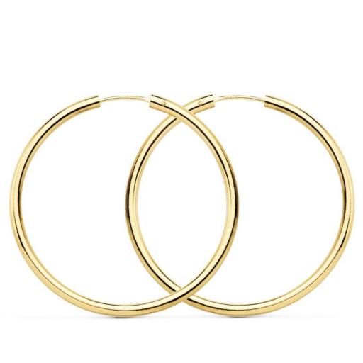 Pendientes aros liso de oro 18k 35 mm