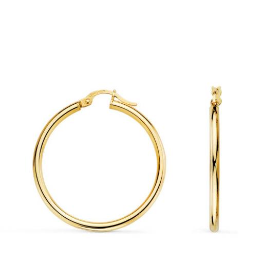  Pendientes aros liso tuba de oro 18k 29 mm