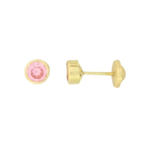 Pendientes con circonita rosa de oro 18k con rosca