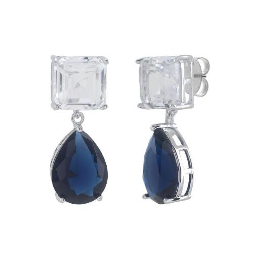 Pendientes Colgantes Elegancia Azul by Avanty – Acero con Piedras Blanco y Azul