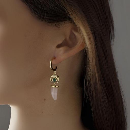 Pendientes colgantes semi aros diseño cuerno y luna invertida de plata y piedras