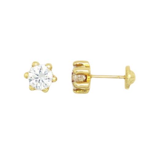 Pendientes con circonita blanca en garras de oro 18k con rosca