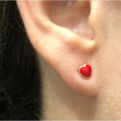 Pendientes corazón rojo esmalte con rosca de oro 18k [1]