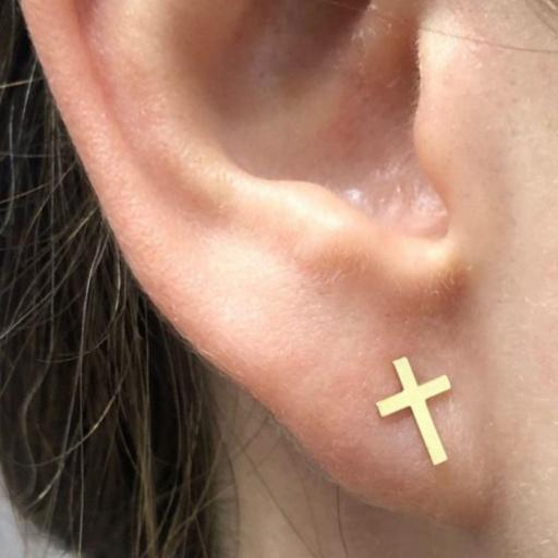 Pendientes CRUZ de oro amarillo 18k con rosca de seguridad [1]