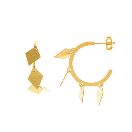 Pendientes de Aros Dorados en Plata de Ley – Diseño Cuatro Rombos Salvatore Plata