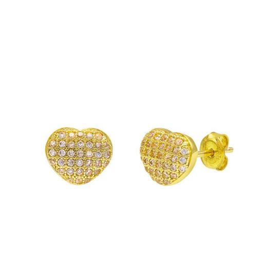 Pendientes de Corazón en Oro 18K con Circonitas – Elegancia y Brillo para el Día a Día