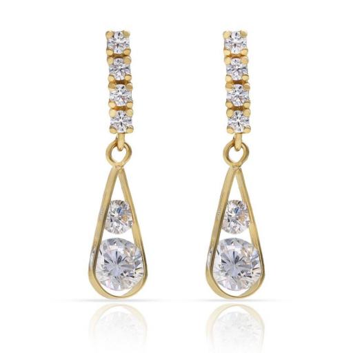 Pendientes de Oro 18K con Barra y Lágrima – Brillo Sofisticado con Circonitas