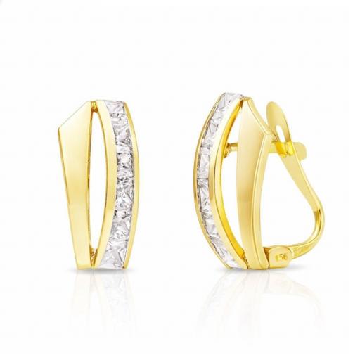 Pendientes de Oro 18K con Circonitas – Brillo Moderno y Cierre Catalán