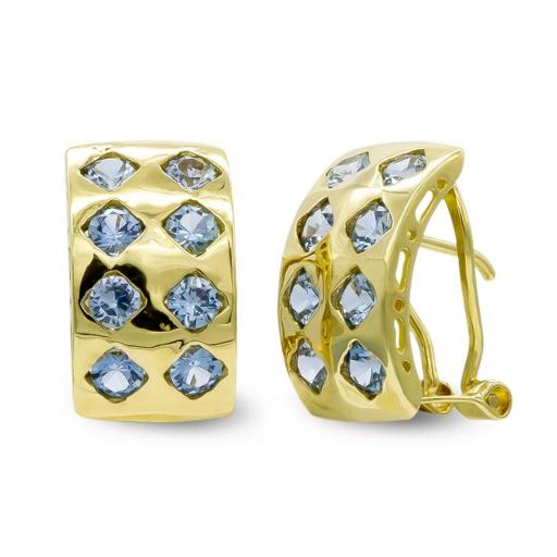 Pendientes de Oro 18K y Aguamarina – Brillo Natural con Cierre Omega
