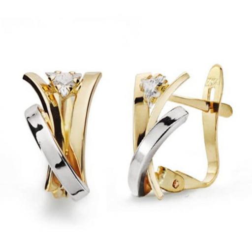 Pendientes de Oro 9K Bicolor con Circonita 12x7mm – Elegancia y Brillo para Mujer