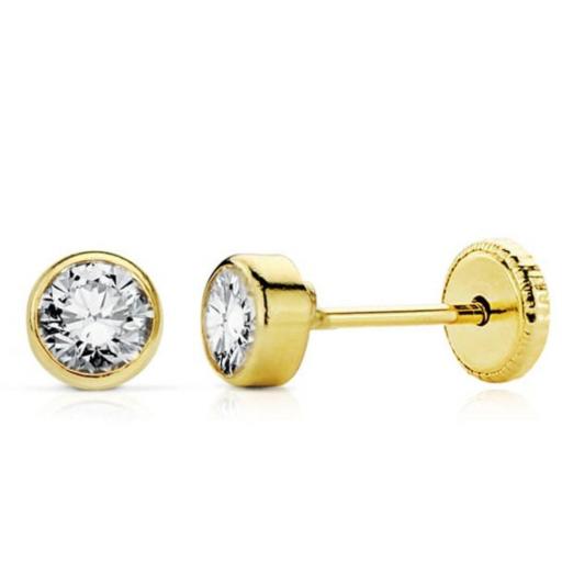 Pendientes de Oro 9K Circonita Chatón 4 mm – Elegantes y Clásicos
