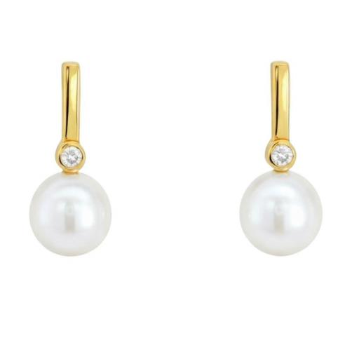 Pendientes de Oro 9K con Circonita y Perla Cultivada 6 mm