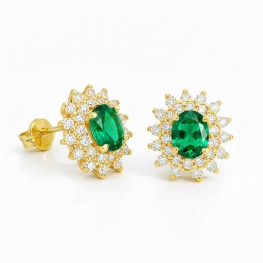 Pendientes de Oro 9K con Piedra Verde y Circonitas