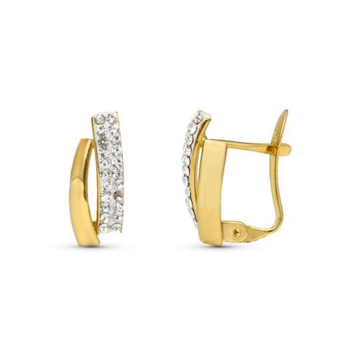 Pendientes de Oro 9k con Circonitas – Diseño Curvado 13x6 mm para Mujer