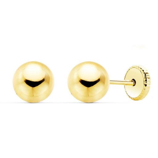 Pendientes de Oro Amarillo 9K Bolas Lisas 6mm – Joyería Segura para Bebé y Niña [0]