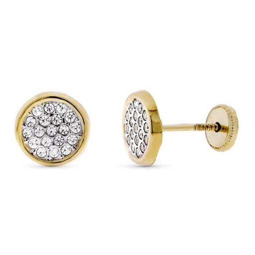 Pendientes de Oro Amarillo 9k con Circonitas – Diseño Redondo y Cierre de Rosca