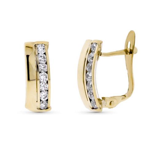 Pendientes de Oro Amarillo 9k con Circonitas para Mujer – Diseño Carril 14x5 mm