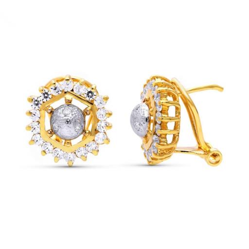 Pendientes de Oro Bicolor 18K con Circonitas y Cierre Omega