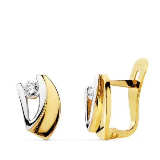 Pendientes de Oro Bicolor 18k con Circonita – Estilo Femenino y Delicado 9x5 mm