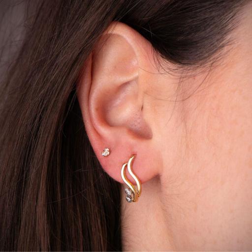 Pendientes de Oro Bicolor 18k con Circonitas – Diseño Curvado y Cierre Catalán [1]