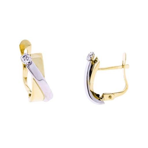Pendientes de Oro Bicolor 9K con Circonita y Cierre Catalán