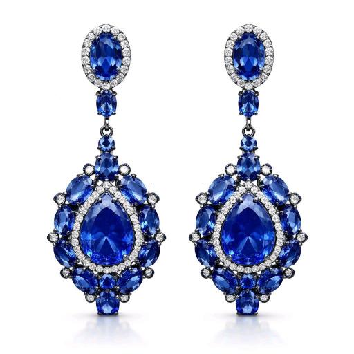 Pendientes de Plata Elegantes Azules para Fiesta con Baño en Rutenio [0]