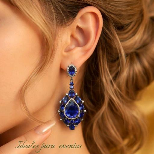 Pendientes de Plata Elegantes Azules para Fiesta con Baño en Rutenio [1]