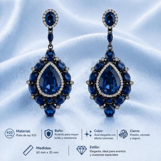 Pendientes de Plata Elegantes Azules para Fiesta con Baño en Rutenio [2]