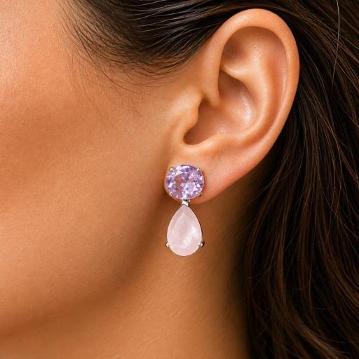Pendientes de Plata Rosa y Violeta – Delicadeza Femenina con Brillo Sofisticado [1]