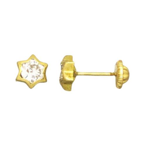 Pendientes de oro 18K en forma de estrella y circonita con rosca