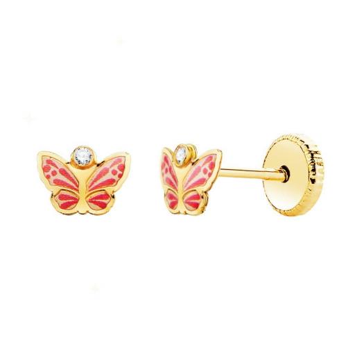 Pendientes de oro 18K en forma de mariposas con circonita