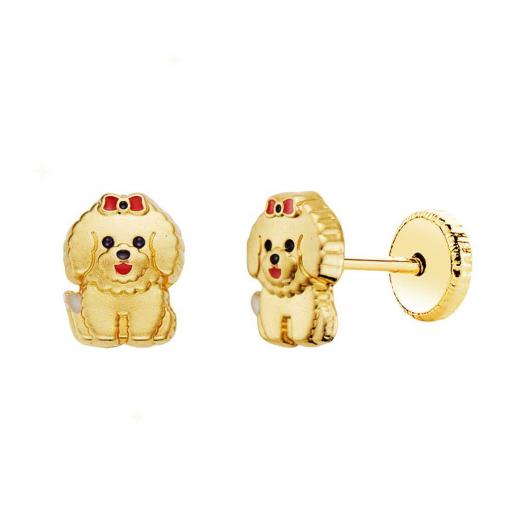 Pendientes de oro 18K en forma de perrito con rosca