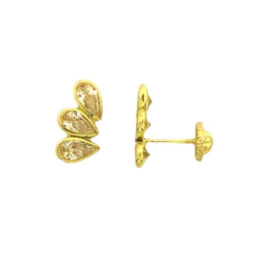 Pendientes de oro 18K en forma de tres pétalos con rosca