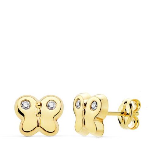 Pendientes de oro 18k  Mariposa con circonita