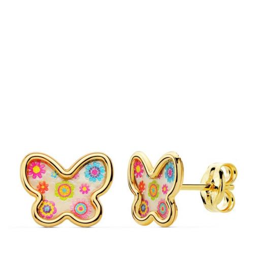  Pendientes de oro 18k Mariposa con nacar de colores 