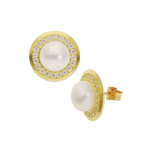 Pendientes de oro 18k circulares con perla