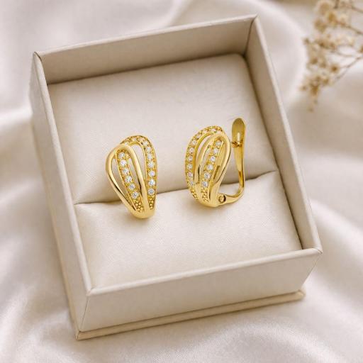 Pendientes de oro 18k con circonitas y cierre catalán  [2]